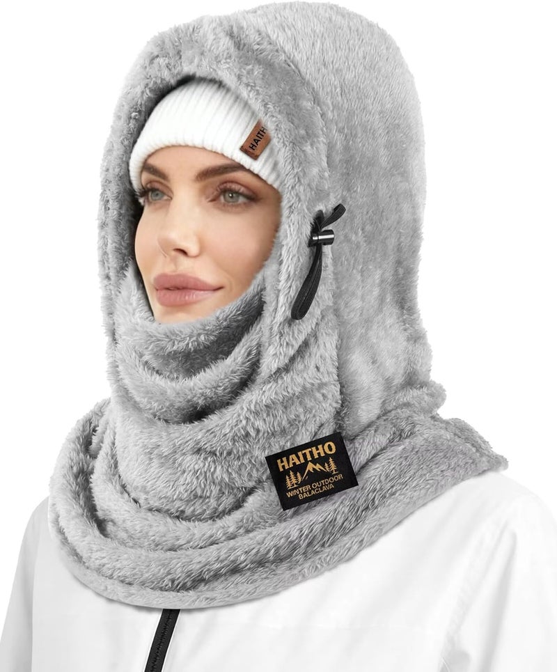 HAITHO Ski Mask Balaclava for Women Men, Winter Full Face Mask Hooded Scarf for Cold Weather, Warm Fleece Head Cover Neck Warmer - Image 1